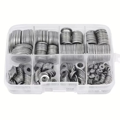 Stainless Steel Flat Washer Assortment Kit - M2 to M10 Washers for Home, DIY & Factory Repairs