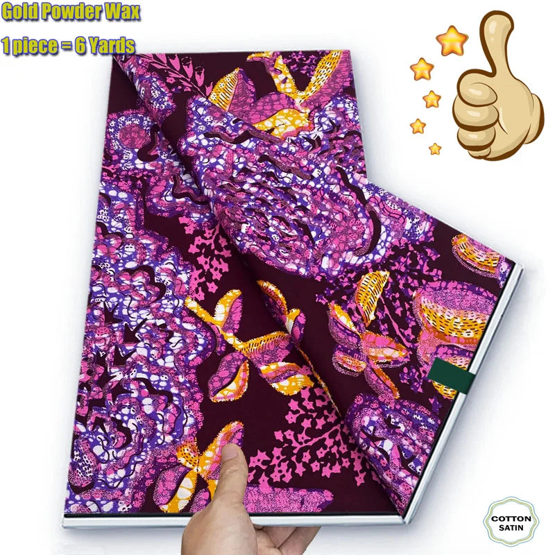 Soft Glitter Golden Wax Fabric - 100% Cotton Ankara Flash Gold Print Batik African Fabric for Nigerian Fashion Sewing & Crafting