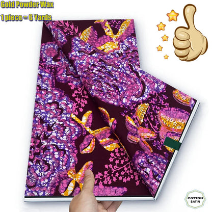Soft Glitter Golden Wax Fabric - 100% Cotton Ankara Flash Gold Print Batik African Fabric for Nigerian Fashion Sewing & Crafting