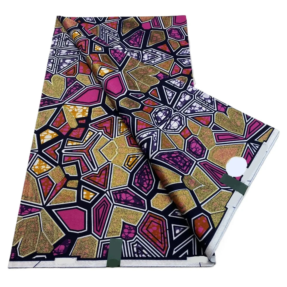 African Golden Glitter Wax Fabric - 6 Yards Ankara Batik Pagne Material for Sewing & Fashion Designs