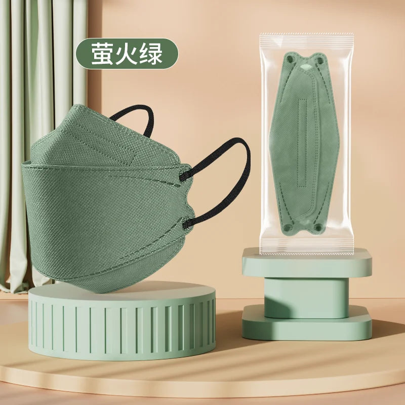 Morandi Colored KN95 Face Masks – 3D Fish & Willow Leaf Shape, 4-Layer Protective Mask for Men & Women