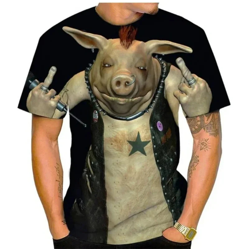 Men's Funny Pig Graphic T-Shirt - 3D Print Loose Fit Short Sleeve Summer Tee