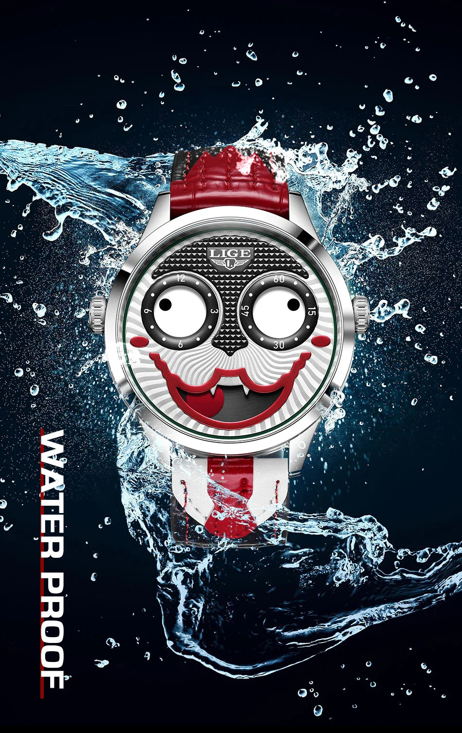 LIGE 2025 Men’s Creative Clown Quartz Watch – Waterproof Leather Strap Joker Fashion Wristwatch