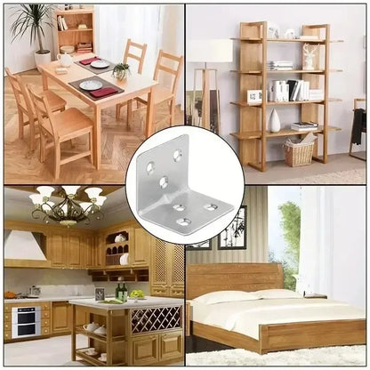 50/10PCS Universal Stainless Steel Corner Bracket | 90 Degree Right Angle Fixed Bracket for Wood Furniture, Bedframe, Cabinet Accessories