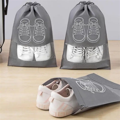 5-Piece Set Waterproof Shoe Storage Bags - Large Capacity, Thickened Non-Woven Fabric, Moistureproof Travel Organizers with Strap Closure