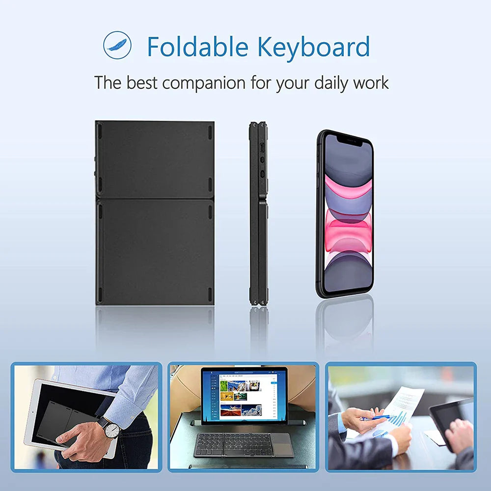 Mini Folding Bluetooth Wireless Keyboard | Portable Universal Foldable Keyboard with Touchpad | Compatible with Windows, Android, iOS Tablet, iPad