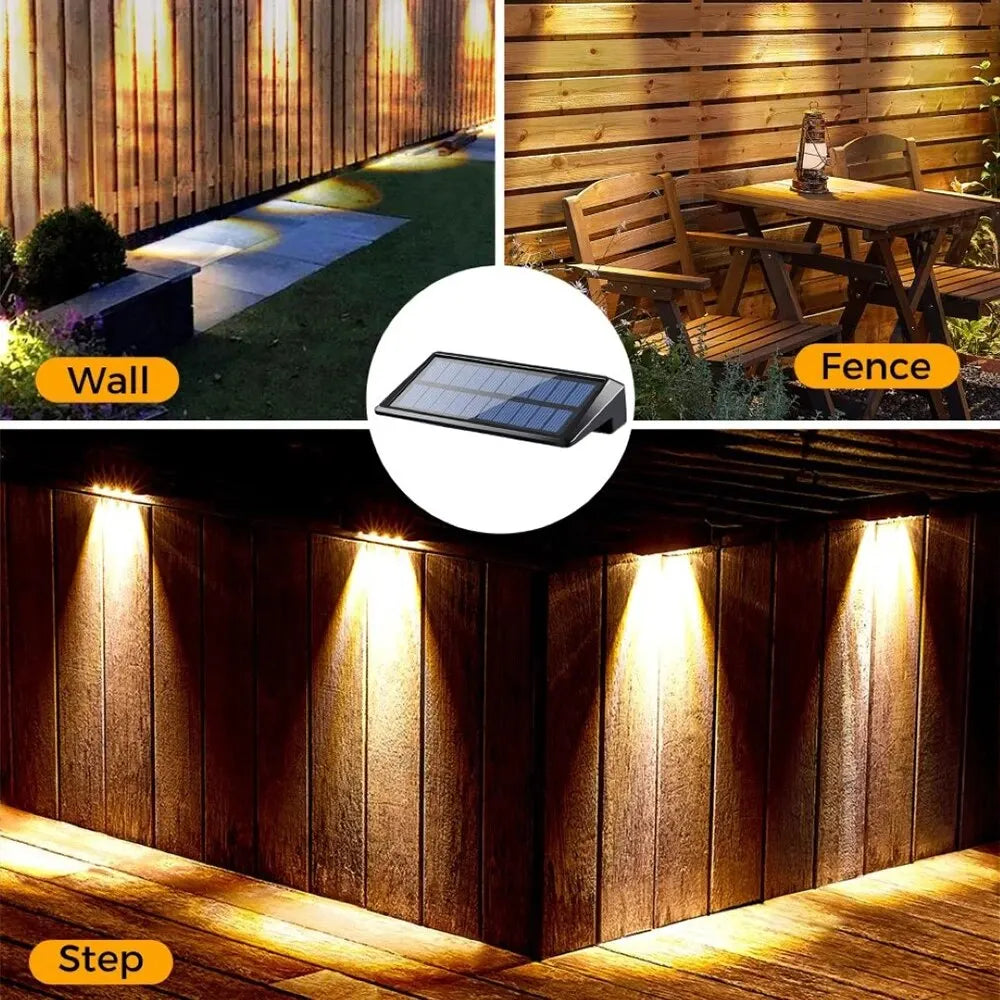 2 Pack Solar Wall Lights - 4 LED Waterproof Outdoor Fence, Deck & Pathway Lighting for Yard