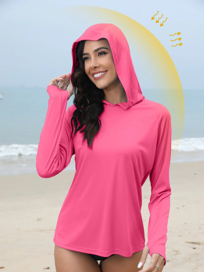 Women’s Sun Protection Hoodie – Thumb Hole & Hidden Ponytail Hooded UV Running Fitness Shirt Breathable Outdoor Sports Top