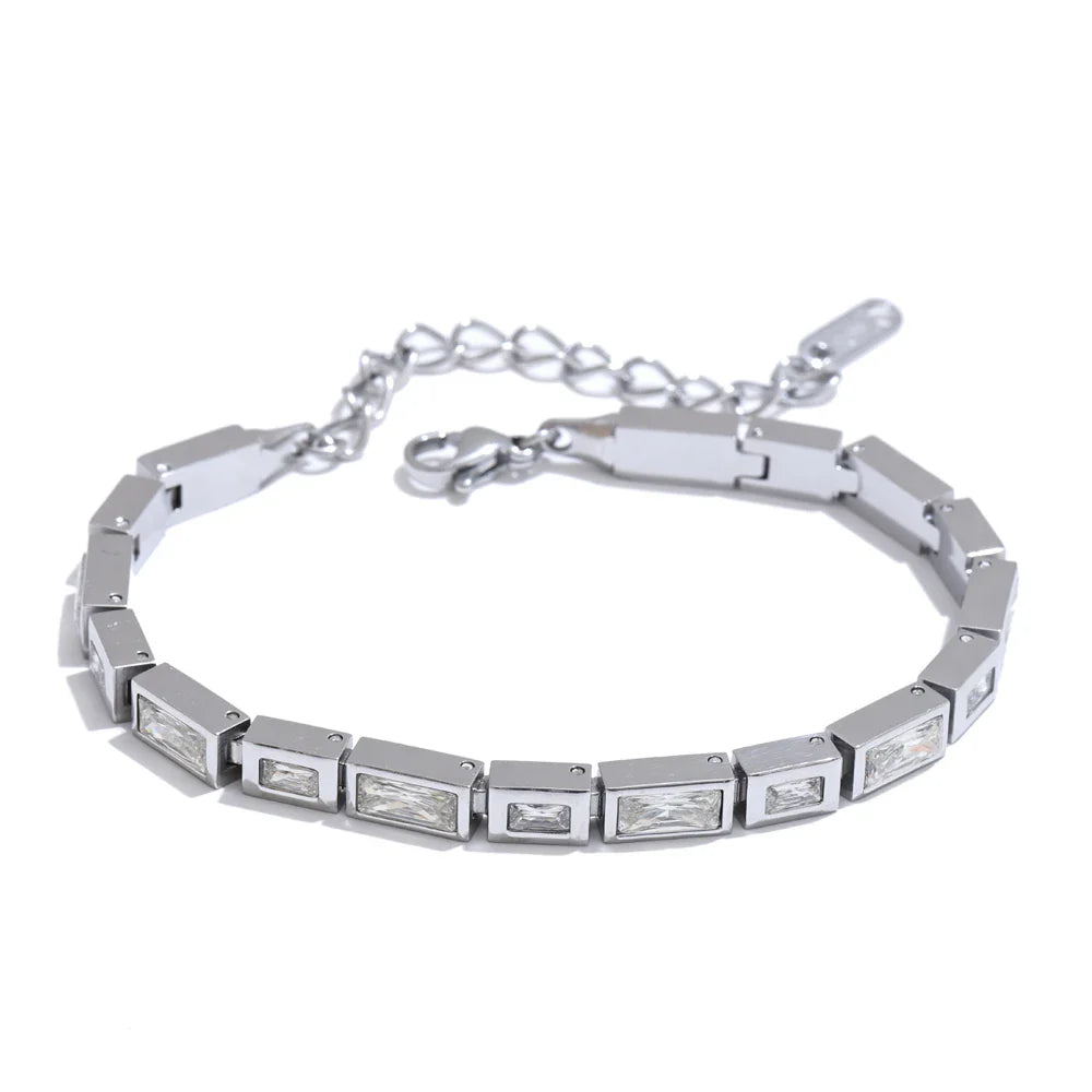 Yhpup Waterproof Stainless Steel Bracelet – Shiny Cubic Zirconia Chain Premium Bangle Jewelry