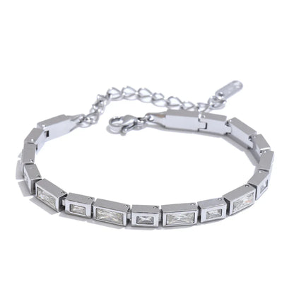 Yhpup Waterproof Stainless Steel Bracelet – Shiny Cubic Zirconia Chain Premium Bangle Jewelry