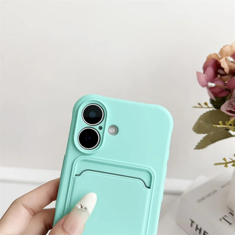 Luxury Silicone Card Holder Wallet Case for iPhone – Shockproof Camera Protection Cover for iPhone 16/15/14/13/12/11 Pro Max, XR, XS, X, 8 & 7 Plus