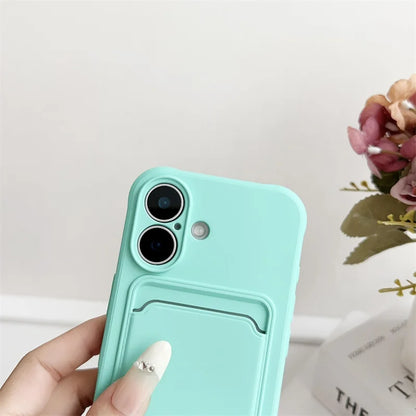 Luxury Silicone Card Holder Wallet Case for iPhone – Shockproof Camera Protection Cover for iPhone 16/15/14/13/12/11 Pro Max, XR, XS, X, 8 & 7 Plus