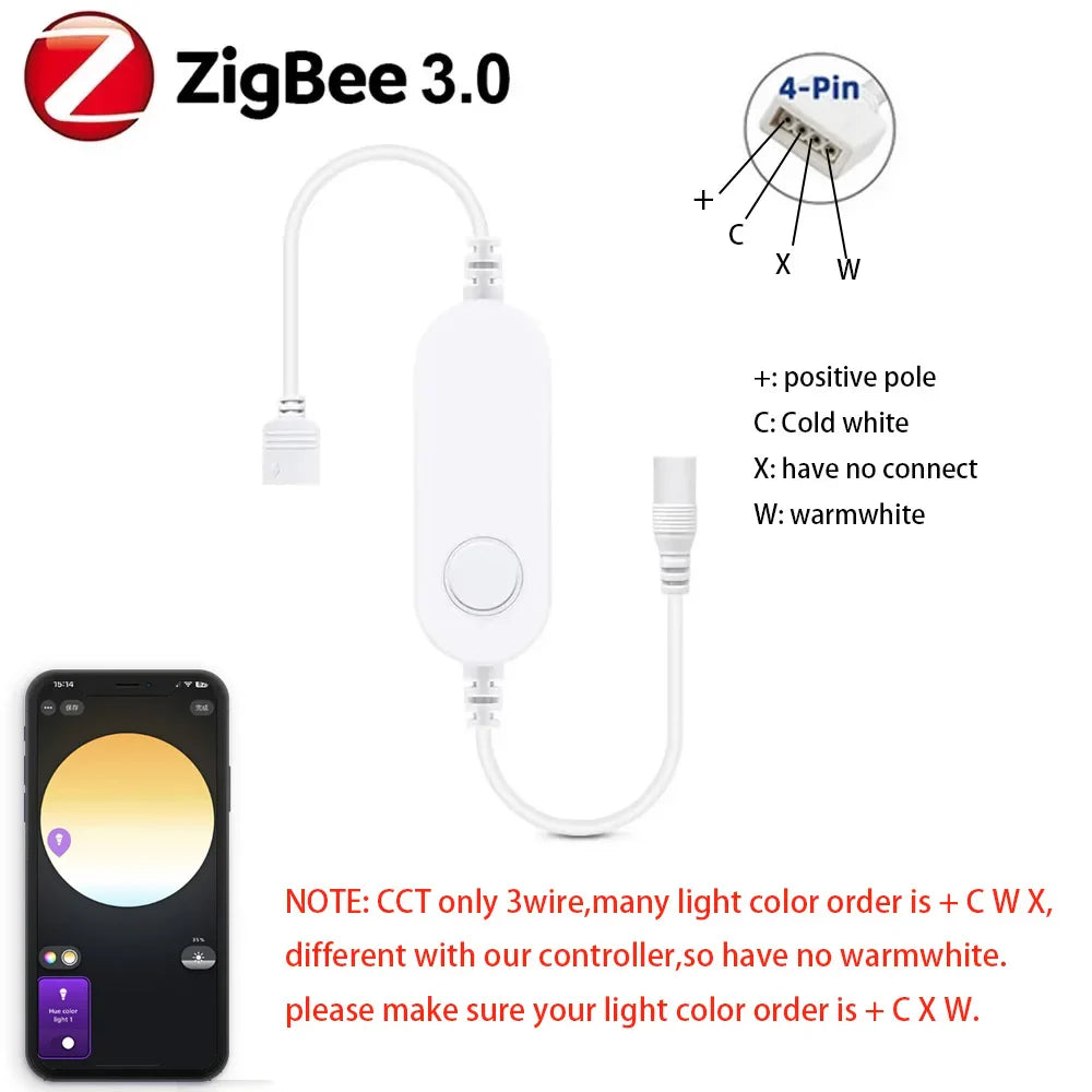 Zigbee 3.0 Smart LED Controller – DC 5V/12V/24V Dimmer for Single Color, CCT, RGB, RGBW & RGBCCT LED Strips, Compatible with Tuya, Alexa & SmartThings