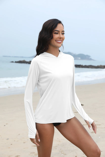 Women’s Sun Protection Hoodie – Thumb Hole & Hidden Ponytail Hooded UV Running Fitness Shirt Breathable Outdoor Sports Top