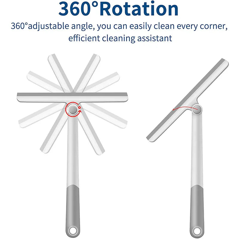 360° Rotatable Shower Squeegee - Glass Wiper Scraper Cleaner with Silicone Holder for Bathroom Mirror Cleaning