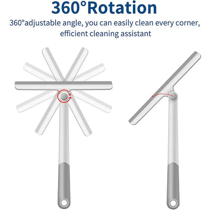 360° Rotatable Shower Squeegee - Glass Wiper Scraper Cleaner with Silicone Holder for Bathroom Mirror Cleaning