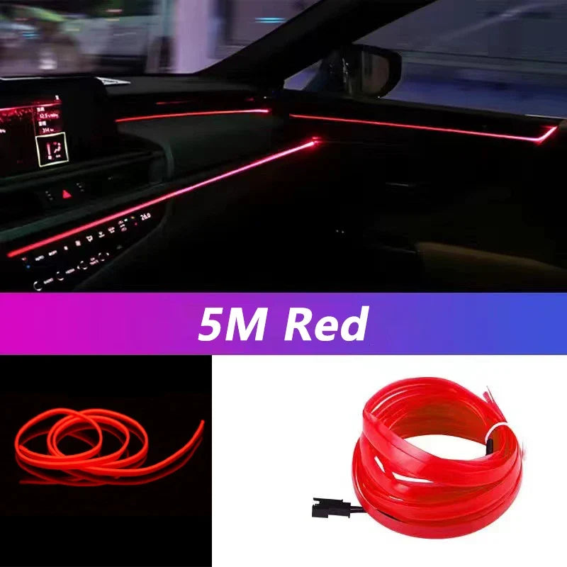 5M Car Interior LED Strip Light - USB Flexible Neon Ambient Lighting for Auto DIY Decoration