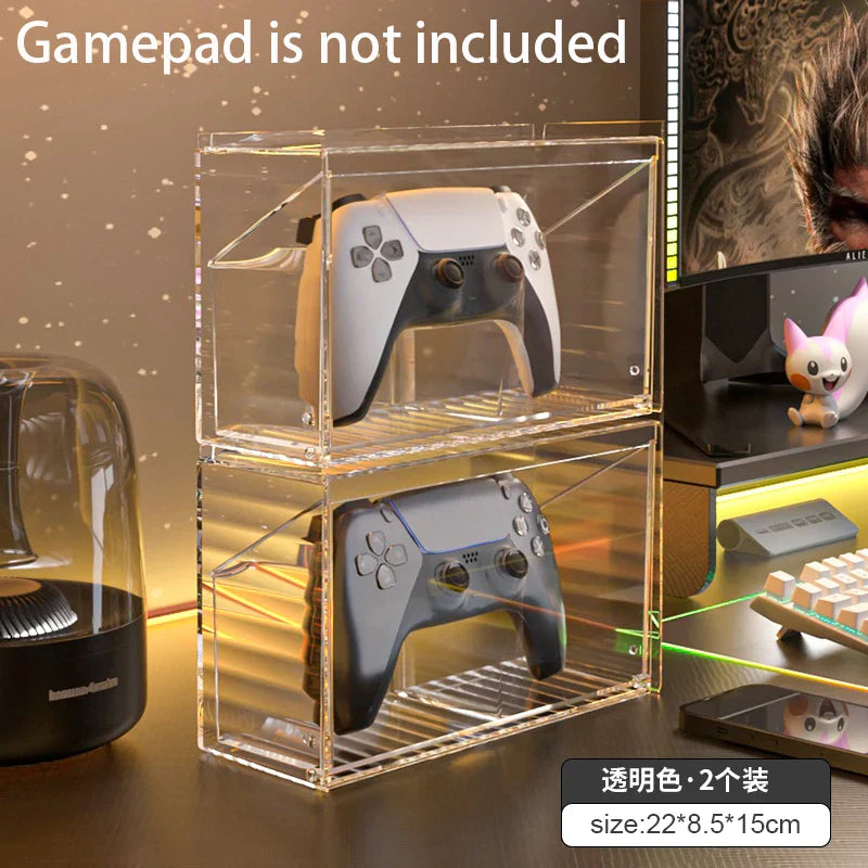 Clear Acrylic Game Controller Storage Box – Universal Dust Cover for PS5, Nintendo Switch & Xbox Desktop Protection