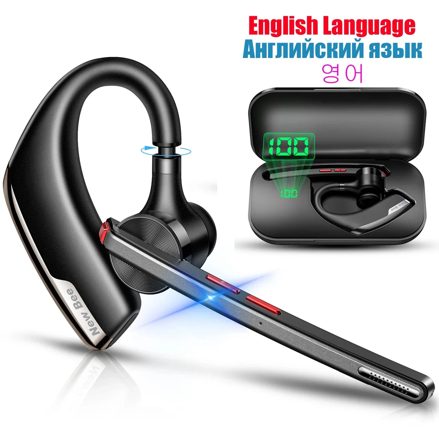 New Bee M51 Bluetooth 5.2 Wireless Headset – Dual-Mic CVC8.0 Noise Cancelling Handsfree Earbuds for Business