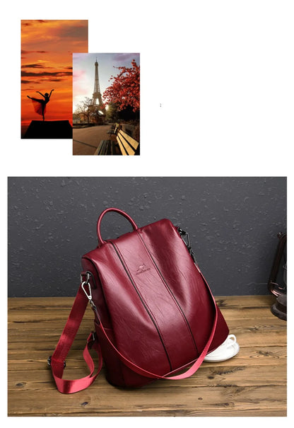 Anti-Theft Leather Backpack for Women - Vintage Shoulder Bag, High Capacity Travel and School Backpack, Mochila Feminina