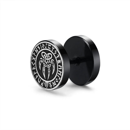 Vnox Men's Viking Black Stud Earrings - Vegvisir & Norse Valknut, Cool Punk Stainless Steel Set