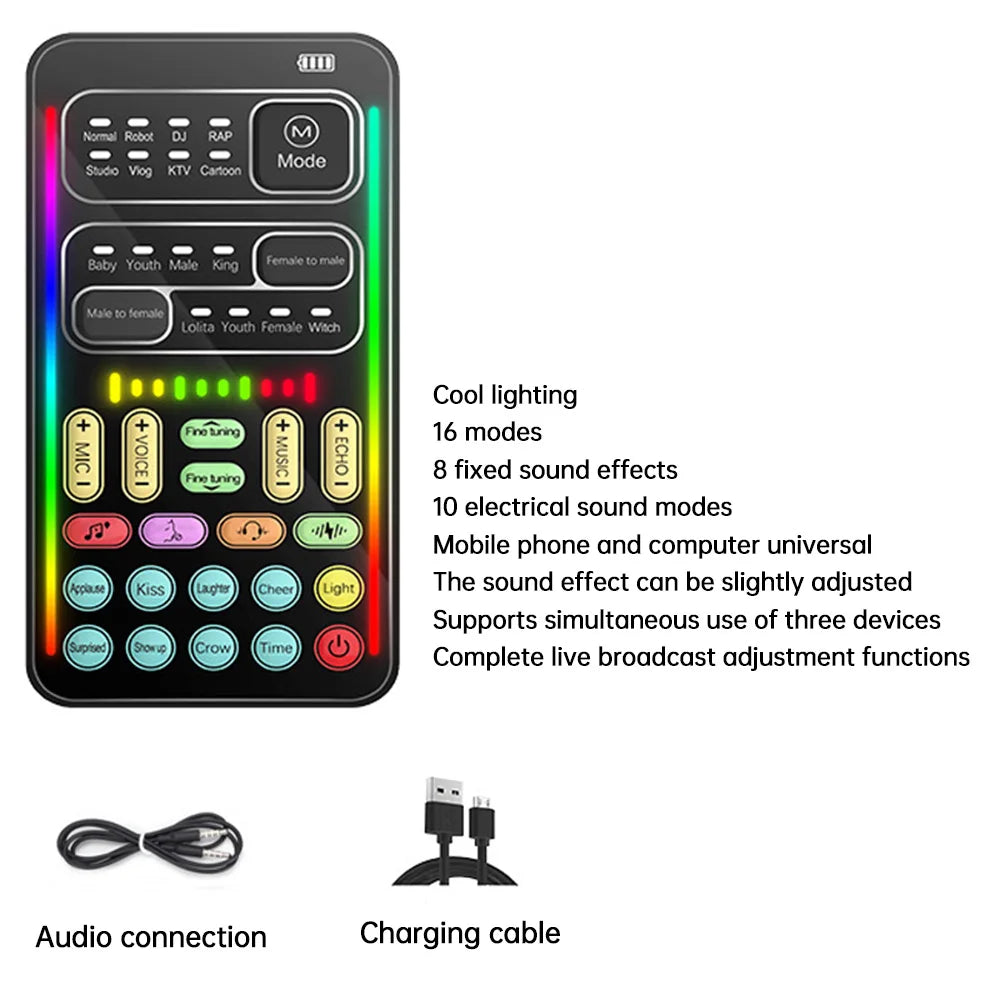 i9 Mini Voice Changer Sound Card – Bluetooth-Compatible Live Audio Mixer with Multiple Effects & Mic Support