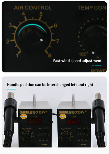 QUICK 857DW+ Dual Hot Air Desoldering Station – Intelligent SMD PCB & BGA Repair Tool for Welding and Desoldering