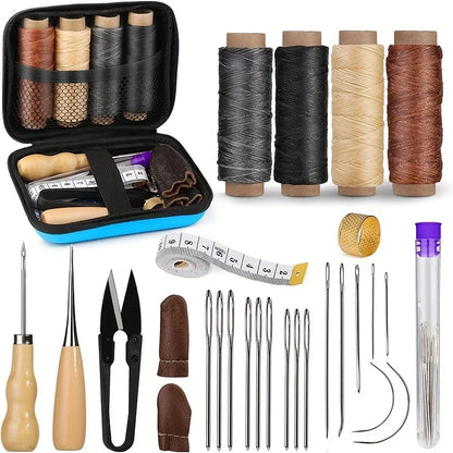 Leather Working Kit – Sewing Tools with Large Eye Needle, Waxed Thread, and Leather Upholstery Repair Accessories