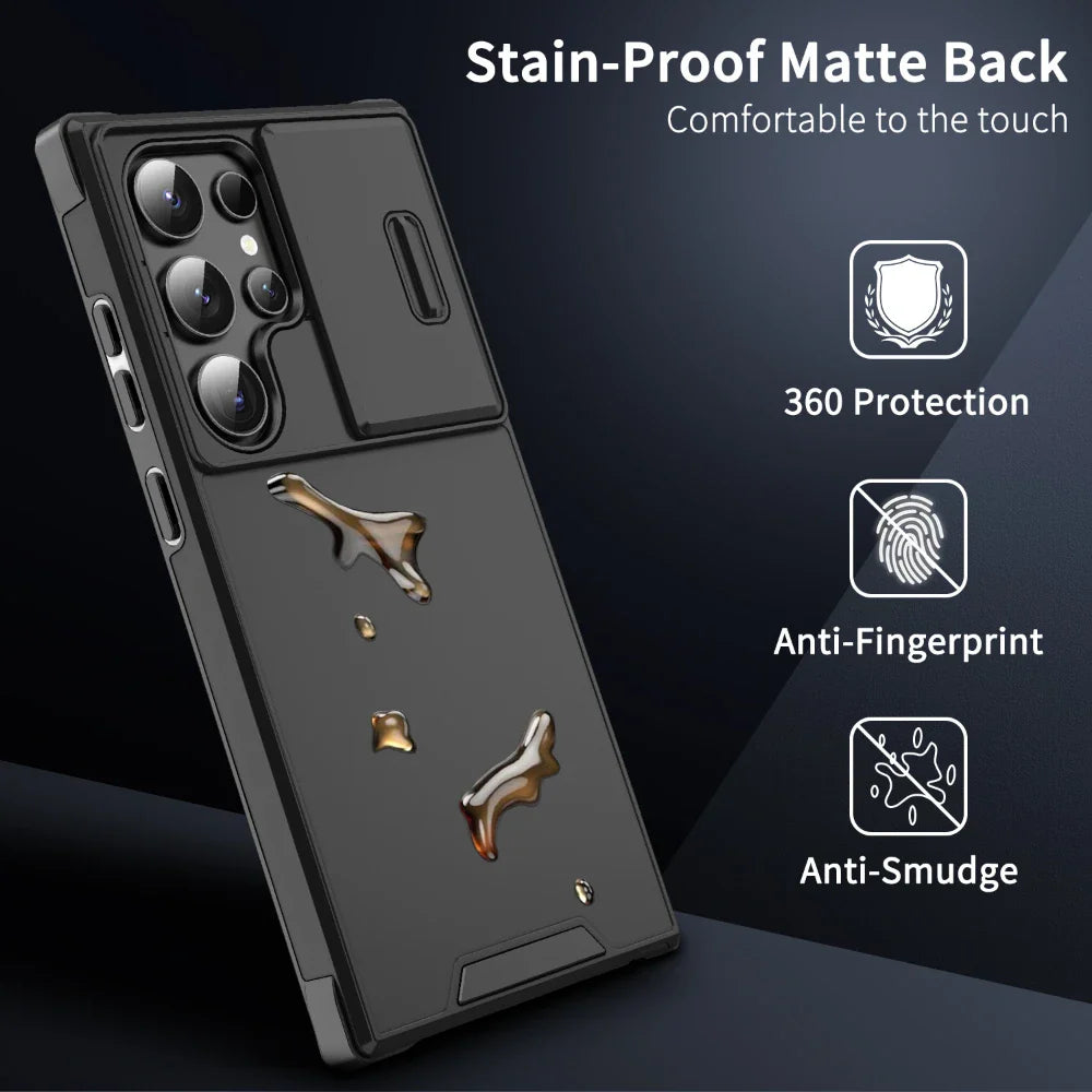 Slide Camera Armor Matte Samsung Case – Shockproof Cover for Galaxy S20–S25 Ultra/Plus/FE & Note 20 Ultra