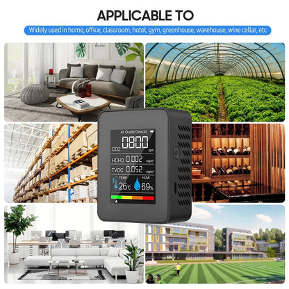 5-in-1 Multifunctional CO2 Meter - Digital Temperature Humidity Tester, TVOC, HCHO Detector, Air Quality Monitor