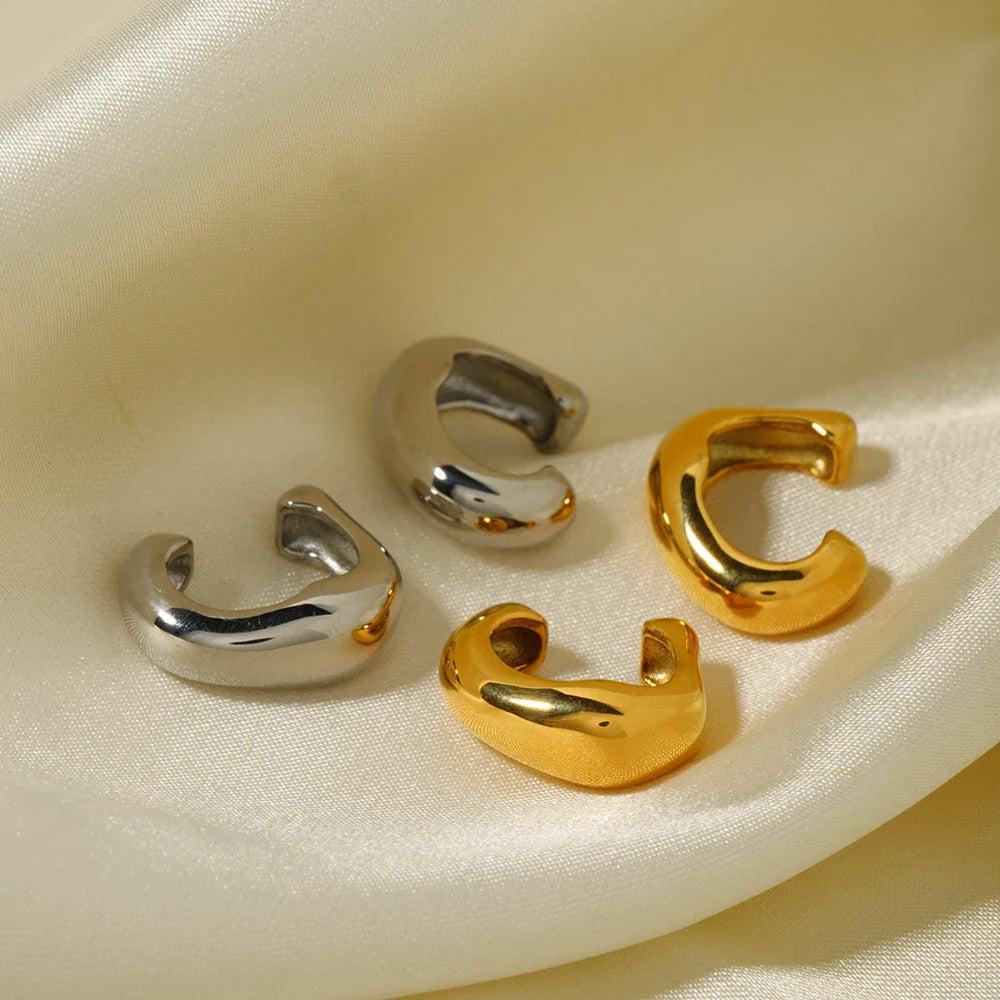 18K Gold Plated Punk Hip Hop Irregular Ear Clip – Waterproof Trendy Stainless Steel Jewelry