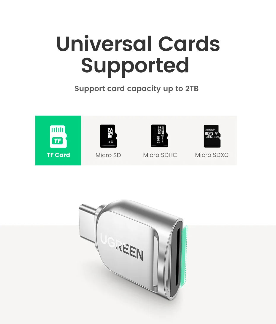 UGREEN USB-C to Micro SD/TF Card Reader – USB 3.0 OTG Adapter for Laptop, PC, Tablet & Phone (Windows/MacOS)