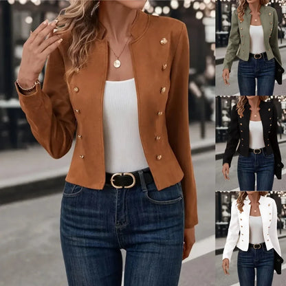 2024 Women's Double-Breasted Suit Jacket – Thin, Solid Color, Versatile Fashion for Autumn & Winter