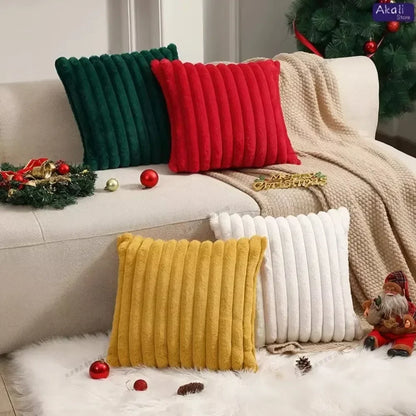 Faux Rabbit Fur Cushion Cover – Plush Soft Fluffy Striped Decorative Pillowcase for Luxury Sofa Home Decor