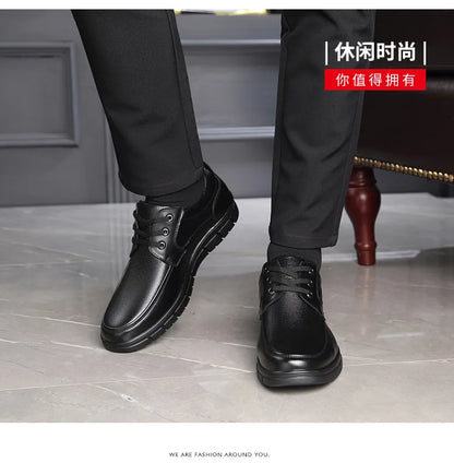Men's Genuine Leather Casual Shoes - Soft Sole Lace-Up Loafers, Luxury Brand for Middle-Aged & Older Adults, Lightweight Dad Shoes