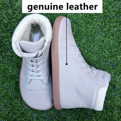 Barefoot Genuine Leather Boots with Wool Lining – Zero Drop, Wide Toe Box for Men & Women