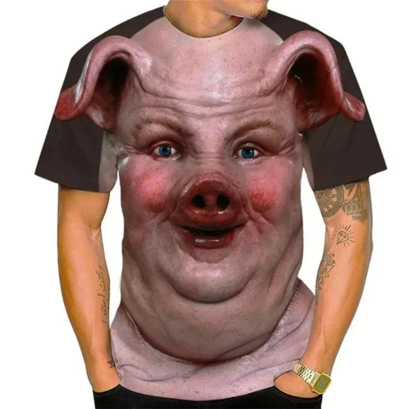 Men's Funny Pig Graphic T-Shirt - 3D Print Loose Fit Short Sleeve Summer Tee