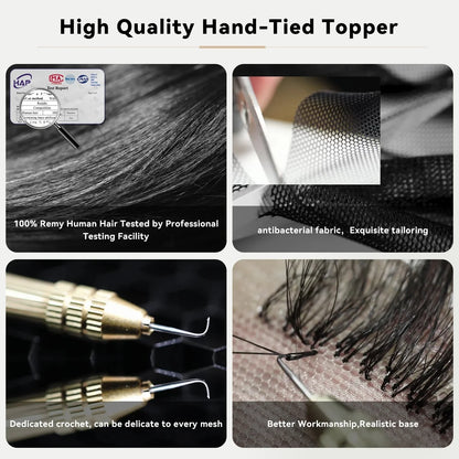 10" Brown Ombre Remy Human Hair Topper – Straight with Bangs, Silk Base, Clip-In Extension for Women