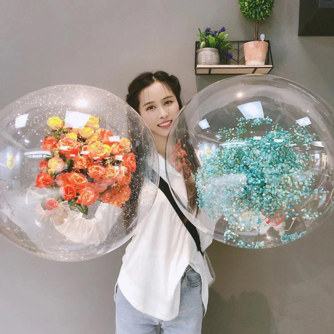 3pcs Large Wide Neck Transparent Bobo Balloons Bouquet for Valentines, Birthdays, and Weddings