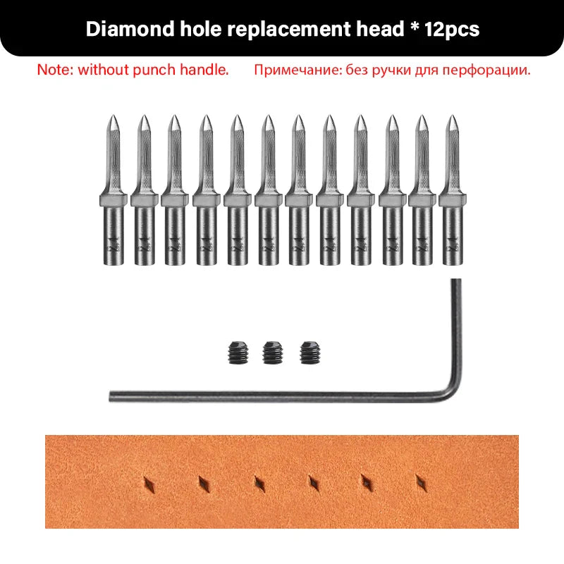 WUTA 3G Replaceable Leather Punch Heads – Diamond, Olive & Round Hole Pricking Irons for DIY Leathercraft