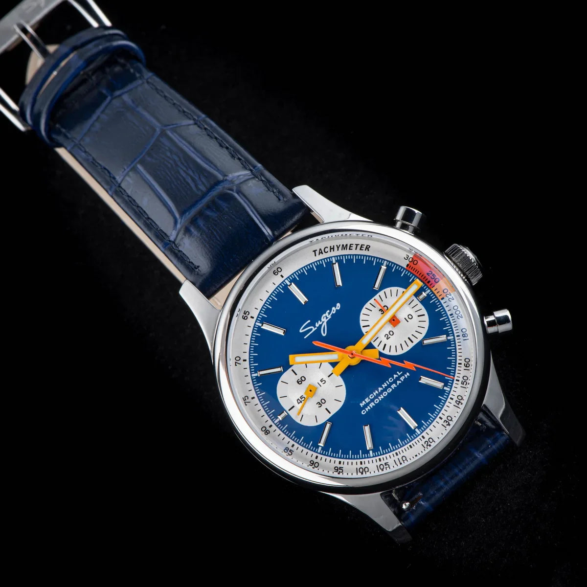 Sugess Pilot Men’s Chronograph Watch — Original ST1901 Mechanical Movement, Sapphire Crystal, Waterproof Racing Strap