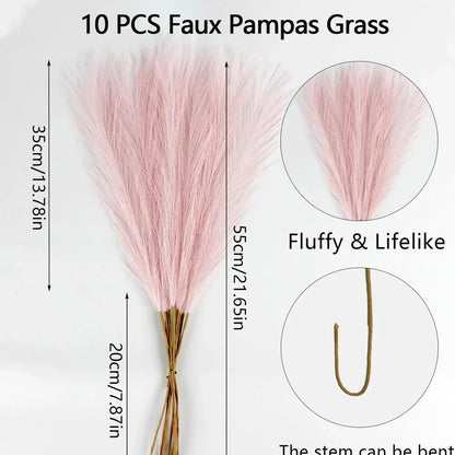 10PCS Artificial Pampas Grass – Fake Reed Flowers for DIY Floral Arrangements, Table Decor, Weddings & Home Christmas Decoration