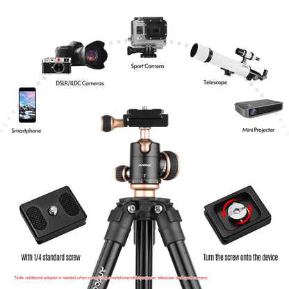 Andoer Q160SA Camera Tripod – Panoramic Ballhead for DSLR, Digital Cameras, Camcorders, Canon, Nikon, Sony