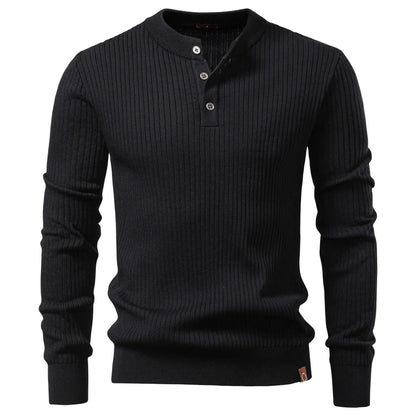 Men's Ribbed Stripe Polo Shirt - Long Sleeve Button Placket Premium Business Casual Top