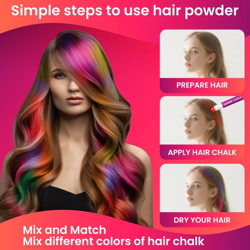10-Piece Hair Chalk Pen Set – Temporary Washable Non-Toxic Hair Color for Festivals, Halloween & Parties