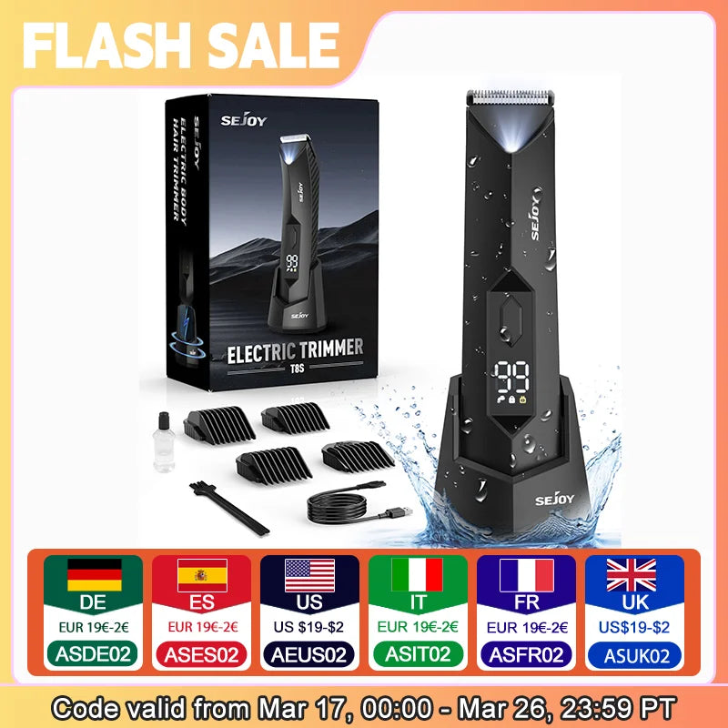 Sejoy Professional Men’s Hair Clippers – Electric Trimmer for Beard, Body, Groin & Pubic Hair Shaving