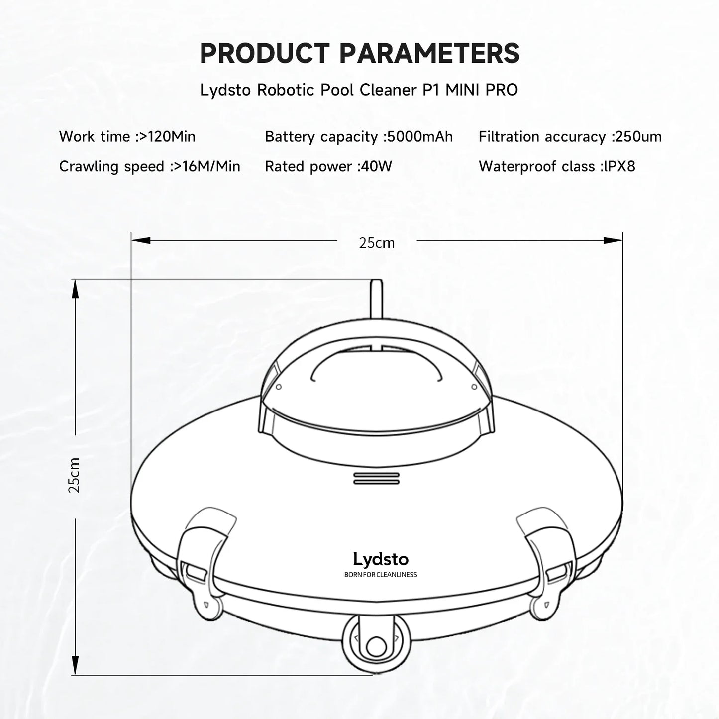 Lydsto Cordless Robotic Pool Cleaner - Automatic Swimming Pool Vacuum, Wireless Operation, Auto-Parking Feature