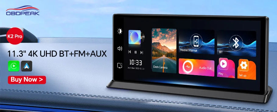 OBDPEAK K2 2.0 Dash Cam – 10.26" 4K Car DVR with CarPlay & Android Auto, GPS Navigation, Rearview Mirror Video Recorder