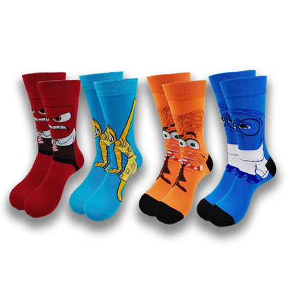 Men's Cartoon Character Crew Socks - Fun Novelty Cotton Casual Socks