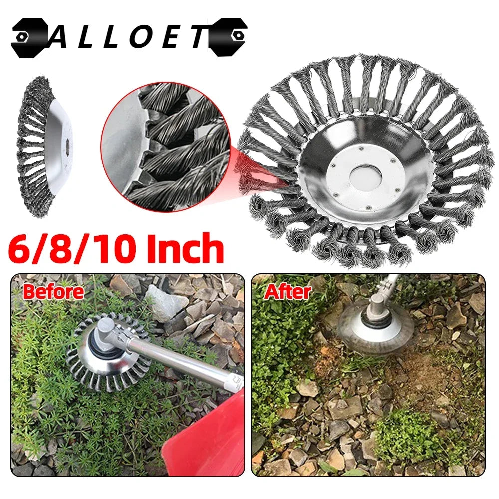 10-Inch Twist Knot Steel Wire Wheel Brush – Weed Cutter Head for Grass Trimmer, Lawn Mower Derusting & Weeding Disc